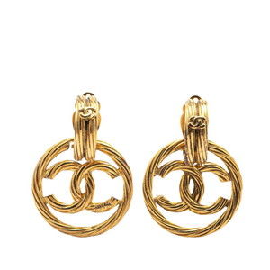 Vintage Chanel Coco Mark Round Circle Earrings, Gold Plated, Women's, CHANEL